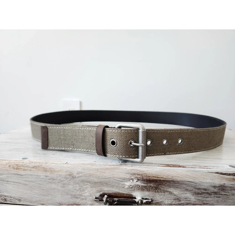 Lucky Brand Men's canvas belt Olive and Brown‎ Leather Size 42